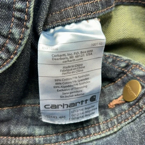 Carhartt Womens Denim Bib Overalls Dark Wash Double Front 102443 L 12/14 Regular - Picture 9 of 11